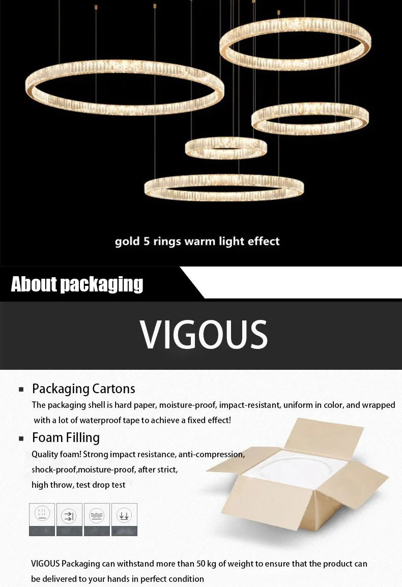 Modern Ring Led Crystal Ceiling Chandeliers Lighting Living Room Home Decor Luxury Pendant Lights Lustre Hanging Lamps Fixtures