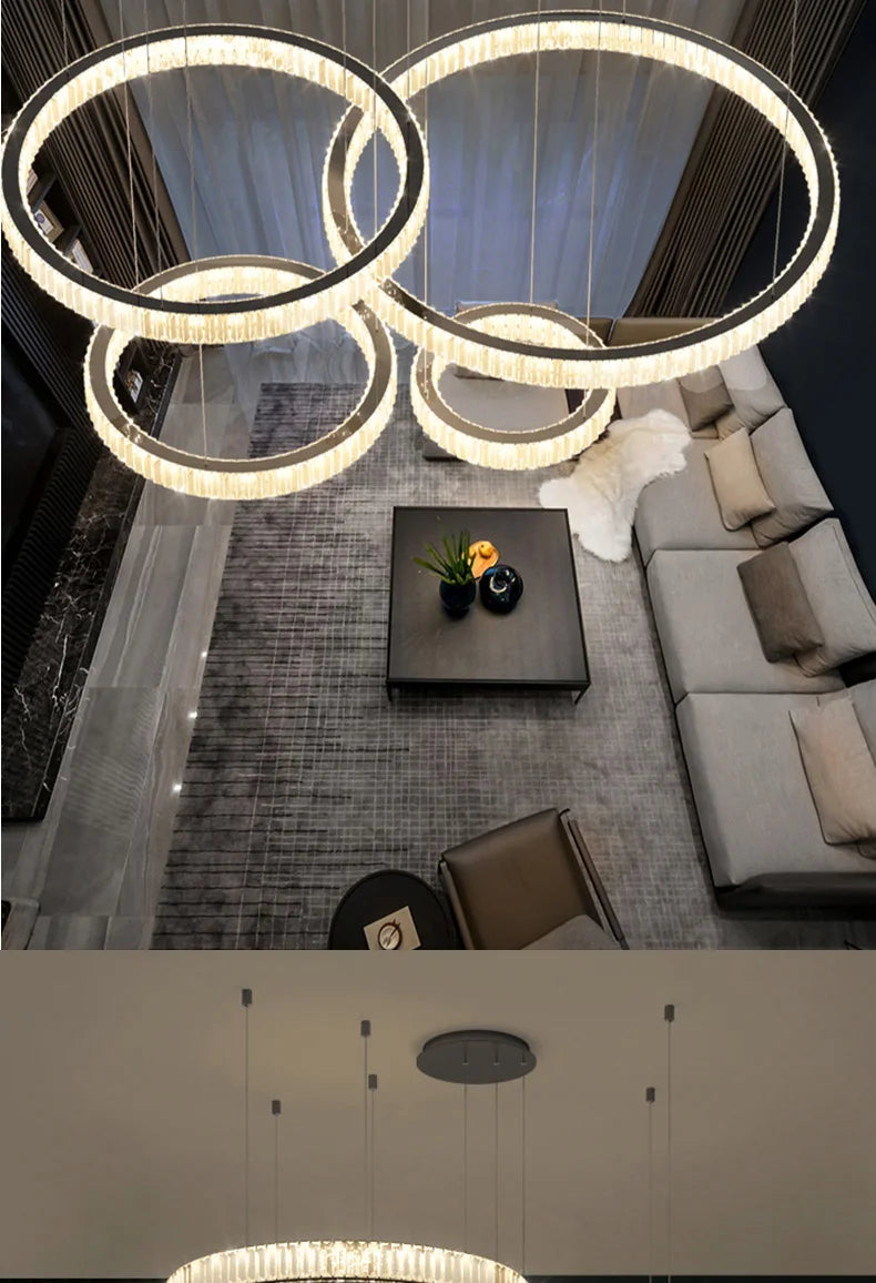 Modern Ring Led Crystal Ceiling Chandeliers Lighting Living Room Home Decor Luxury Pendant Lights Lustre Hanging Lamps Fixtures