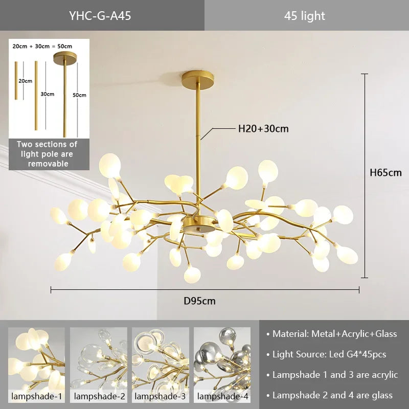 Nordic G4 Led Chandelier Lighting Modern Branch Pendant Light Living Room Gold / Black Led Luminarias Art Decor Indoor Lighting