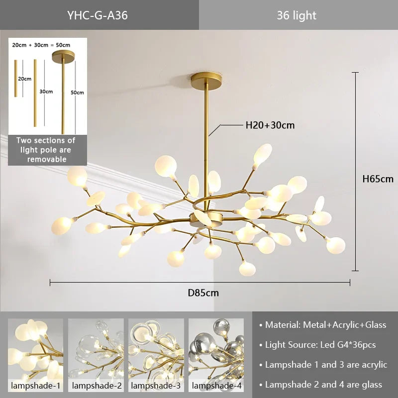 Nordic G4 Led Chandelier Lighting Modern Branch Pendant Light Living Room Gold / Black Led Luminarias Art Decor Indoor Lighting