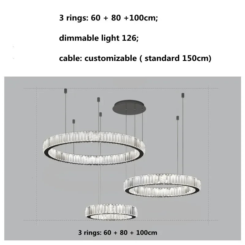 Modern Ring Led Crystal Ceiling Chandeliers Lighting Living Room Home Decor Luxury Pendant Lights Lustre Hanging Lamps Fixtures