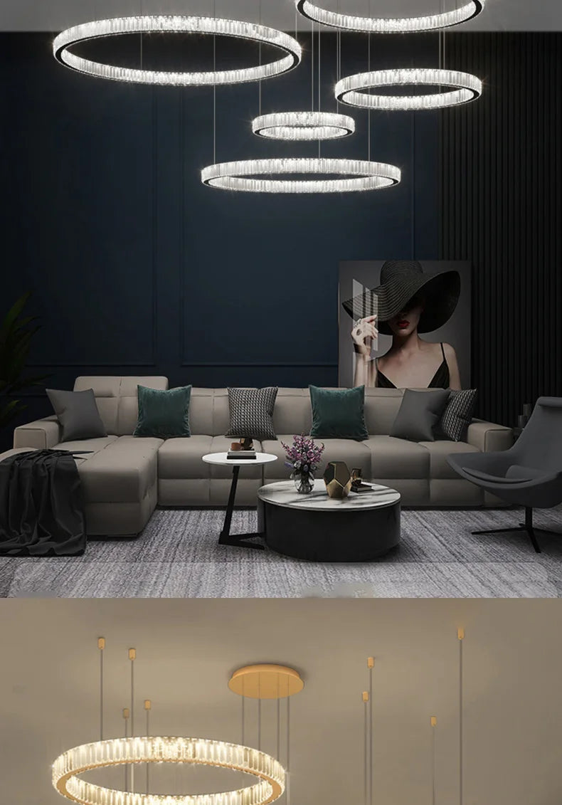 Modern Ring Led Crystal Ceiling Chandeliers Lighting Living Room Home Decor Luxury Pendant Lights Lustre Hanging Lamps Fixtures