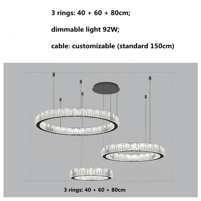 Modern Ring Led Crystal Ceiling Chandeliers Lighting Living Room Home Decor Luxury Pendant Lights Lustre Hanging Lamps Fixtures