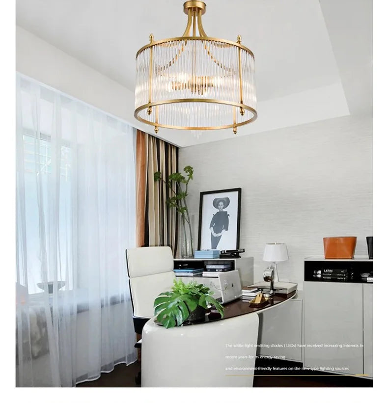 Modern Luxury Glass Chandelier Golden Copper Living Dining Bedroom Home Room Decor Ceiling Pendant Light Indoor LED Lamp Fixture