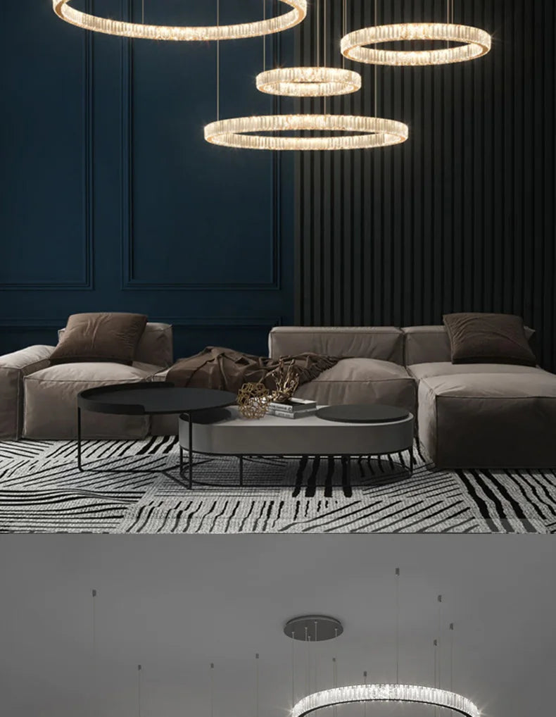 Modern Ring Led Crystal Ceiling Chandeliers Lighting Living Room Home Decor Luxury Pendant Lights Lustre Hanging Lamps Fixtures