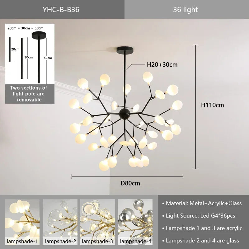 Nordic G4 Led Chandelier Lighting Modern Branch Pendant Light Living Room Gold / Black Led Luminarias Art Decor Indoor Lighting