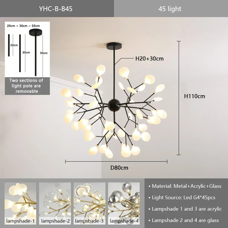Nordic G4 Led Chandelier Lighting Modern Branch Pendant Light Living Room Gold / Black Led Luminarias Art Decor Indoor Lighting