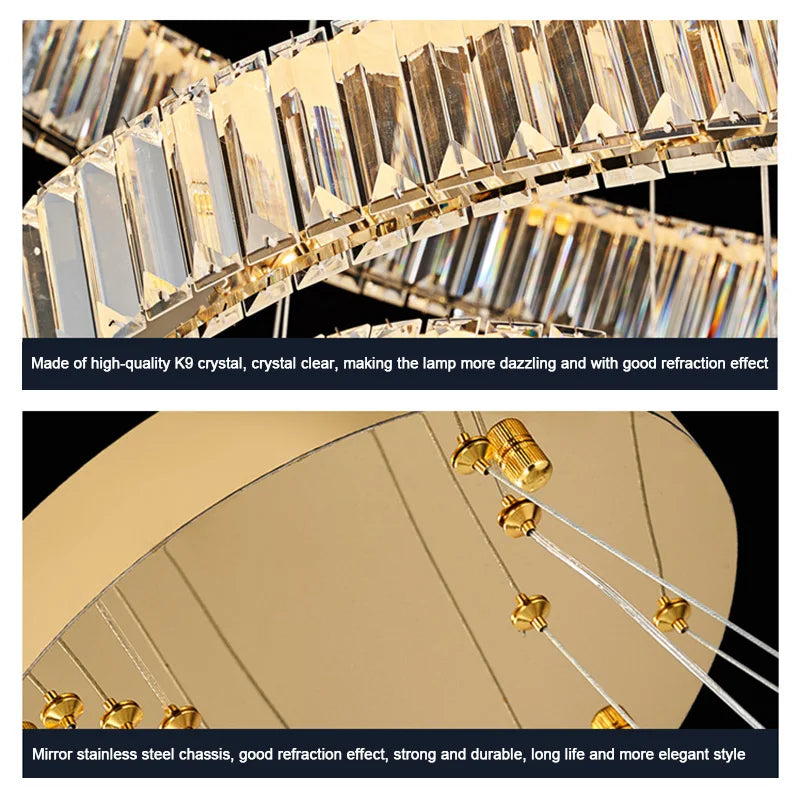 Modern Ring Led Crystal Ceiling Chandeliers Lighting Living Room Home Decor Luxury Pendant Lights Lustre Hanging Lamps Fixtures