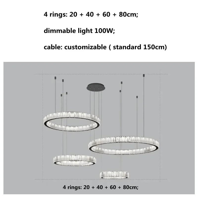 Modern Ring Led Crystal Ceiling Chandeliers Lighting Living Room Home Decor Luxury Pendant Lights Lustre Hanging Lamps Fixtures