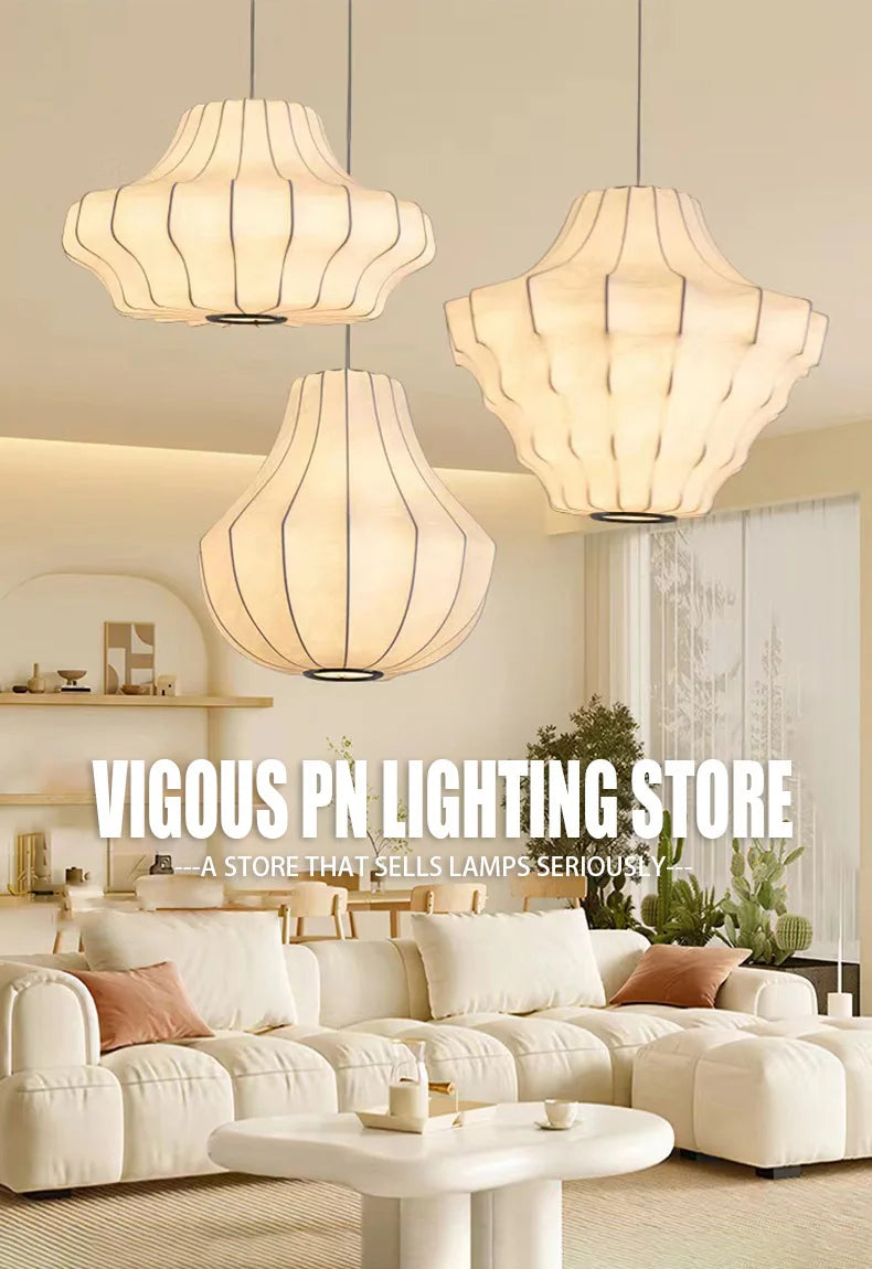 Japanese Wabi Sabi Silk Chandelier Living Dining Room Bedroom B&B Personalized Home Decor Pendant Light Indoor Lighting Fixtures