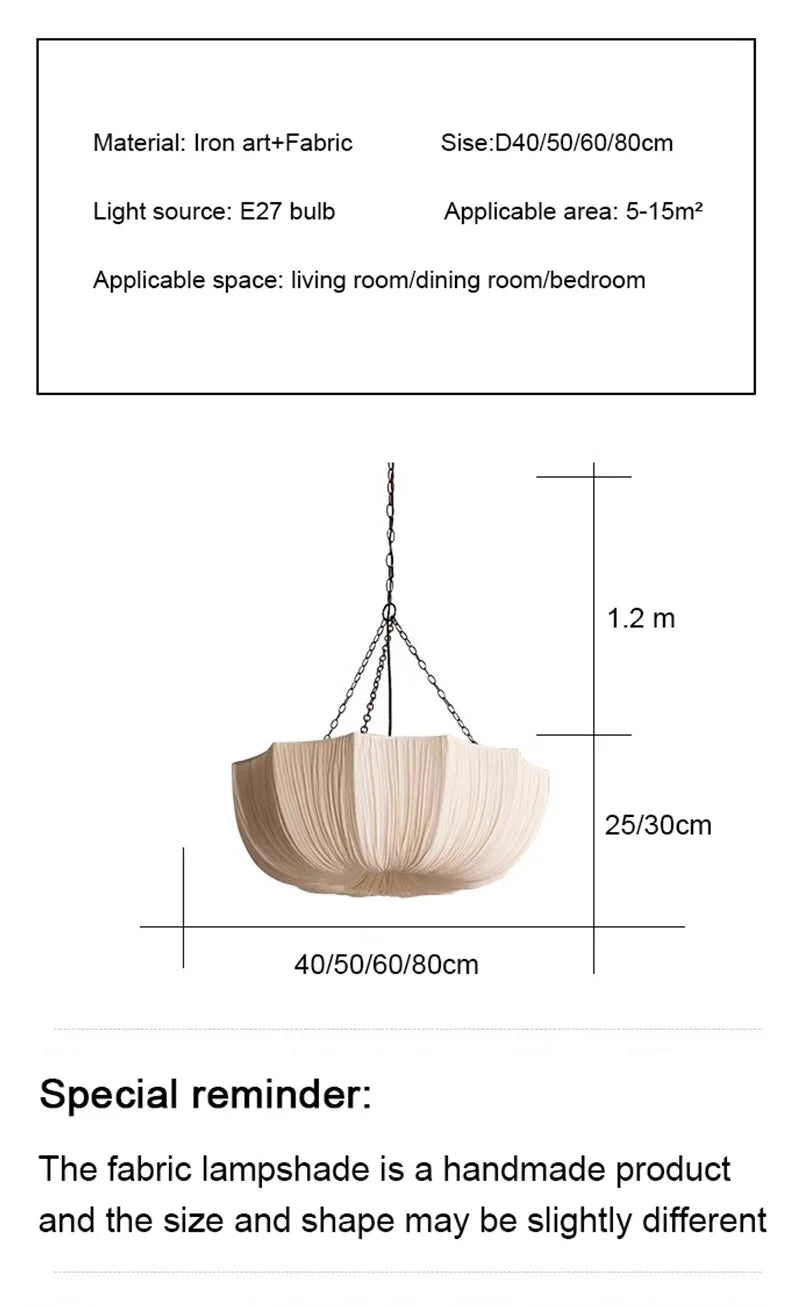 Japanese Wabi Sabi Retro Fabric Pendant Lights Living Dining Room Chandelier Lighting Home Decor Bedroom Lustre Led Hanging Lamp