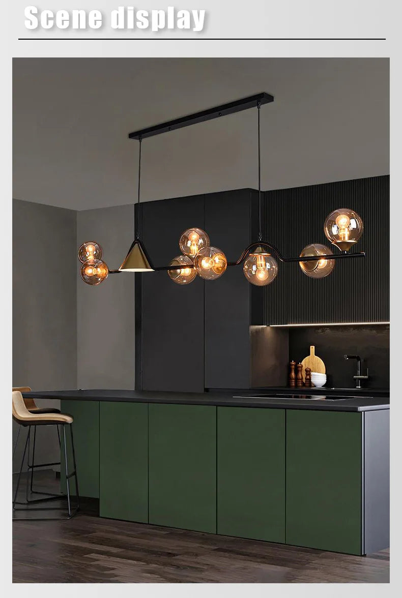 Modern Glass Ball Long Led Pendant Lights Living Dining Room Chandeliers Lighting Home Decor Bar Kitchen Hanging Lamp Luminaire