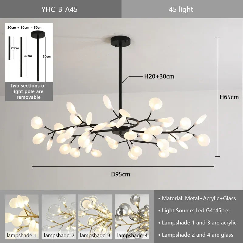 Nordic G4 Led Chandelier Lighting Modern Branch Pendant Light Living Room Gold / Black Led Luminarias Art Decor Indoor Lighting
