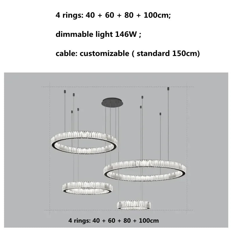 Modern Ring Led Crystal Ceiling Chandeliers Lighting Living Room Home Decor Luxury Pendant Lights Lustre Hanging Lamps Fixtures