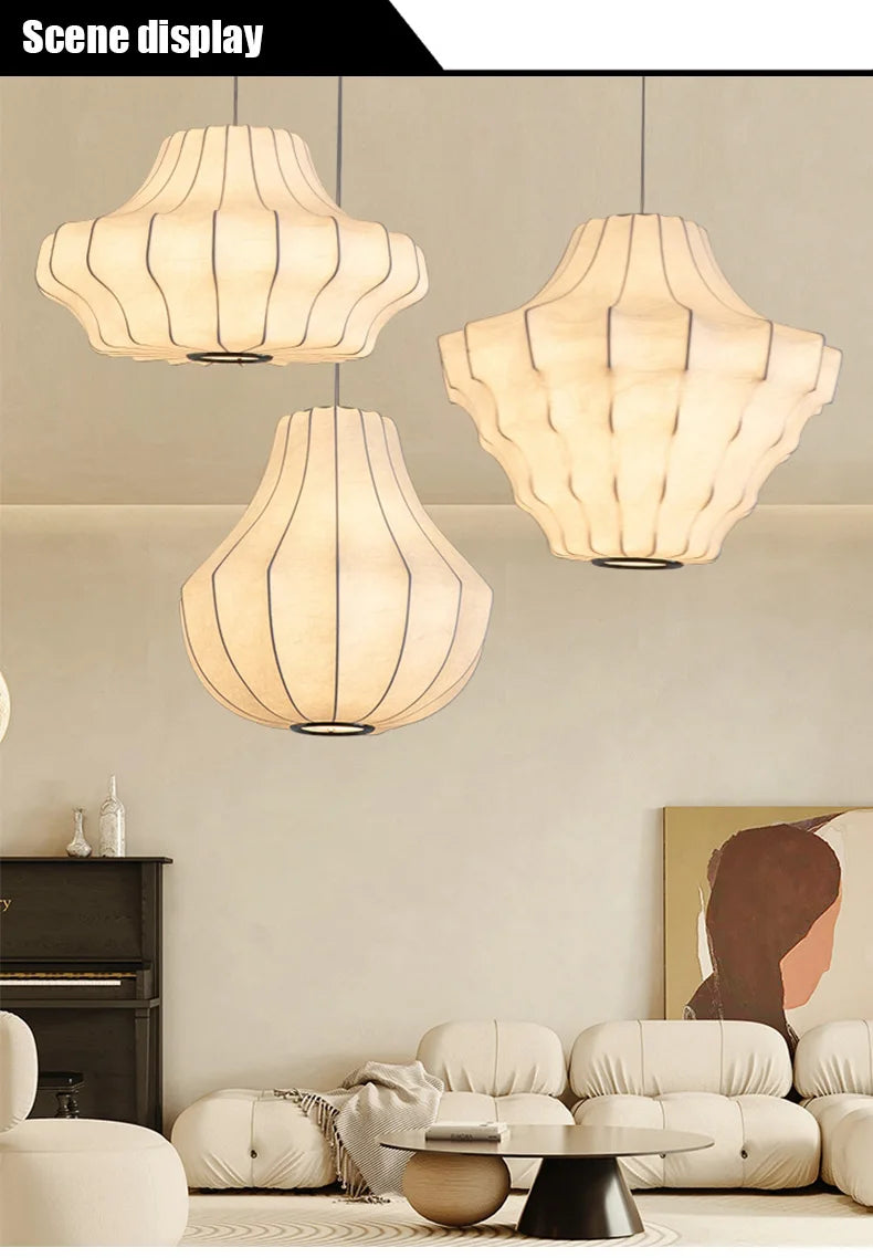 Japanese Wabi Sabi Silk Chandelier Living Dining Room Bedroom B&B Personalized Home Decor Pendant Light Indoor Lighting Fixtures