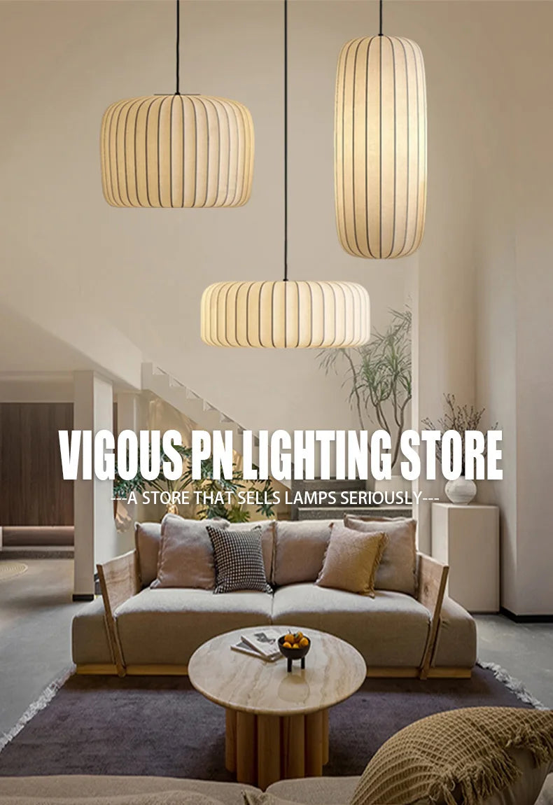 Modern Japanese Wabi Sabi Silk E27 Chandelier Nordic Home Decor Designer Lamp Living Dining Room Bedroom B&B Loft Pendant Lights
