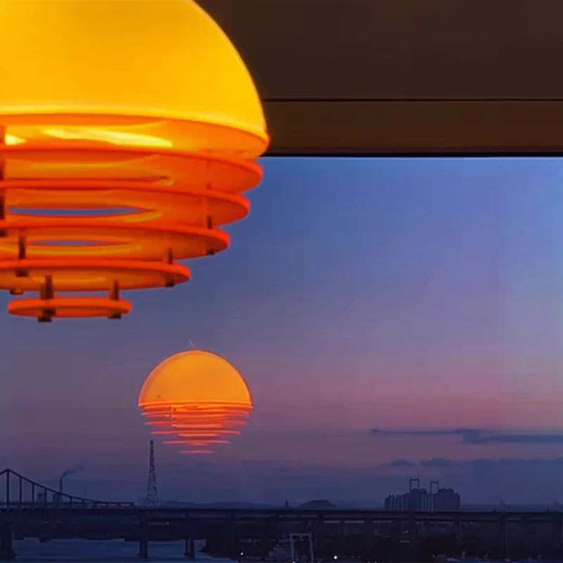 Modern Nordic Yellow Acrylic Glass Pendant Light Living Dining Bedroom Room Decor Sunset Lamp Indoor Lustre Lighting Fixtures