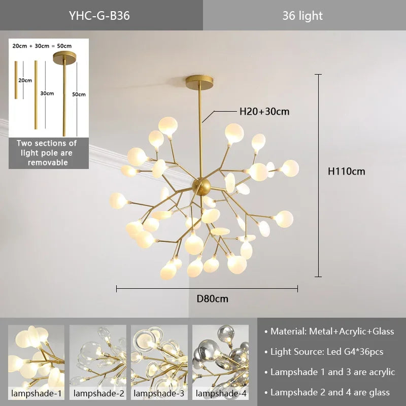 Nordic G4 Led Chandelier Lighting Modern Branch Pendant Light Living Room Gold / Black Led Luminarias Art Decor Indoor Lighting