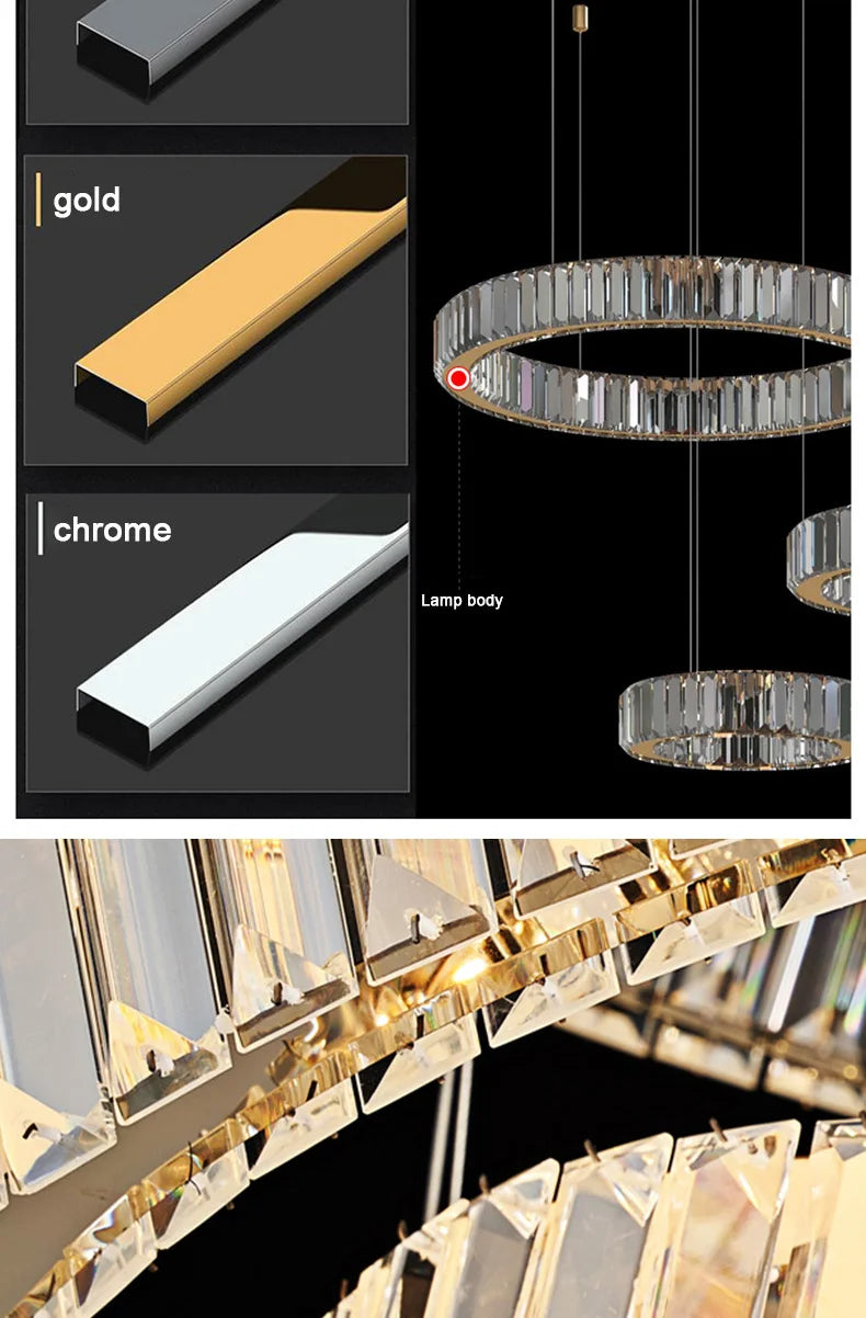 Modern Ring Led Crystal Ceiling Chandeliers Lighting Living Room Home Decor Luxury Pendant Lights Lustre Hanging Lamps Fixtures