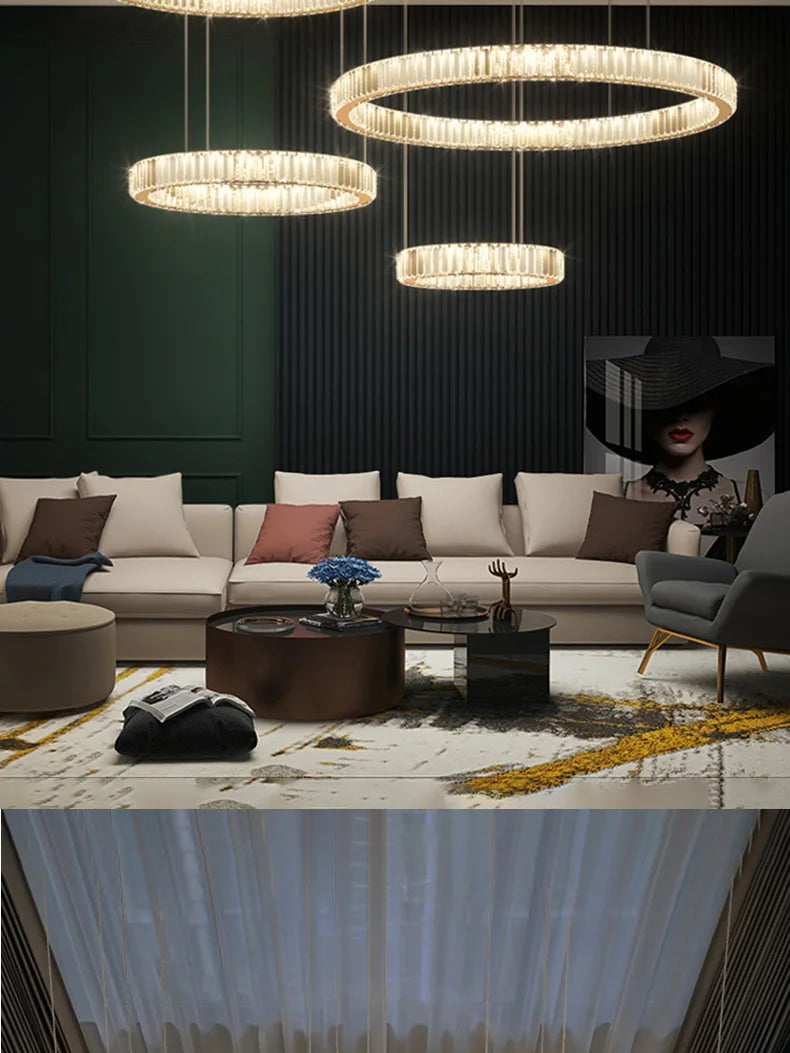 Modern Ring Led Crystal Ceiling Chandeliers Lighting Living Room Home Decor Luxury Pendant Lights Lustre Hanging Lamps Fixtures