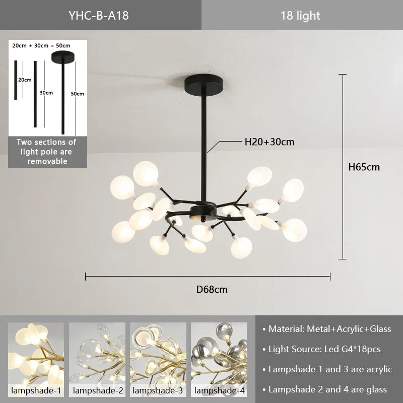 Nordic G4 Led Chandelier Lighting Modern Branch Pendant Light Living Room Gold / Black Led Luminarias Art Decor Indoor Lighting