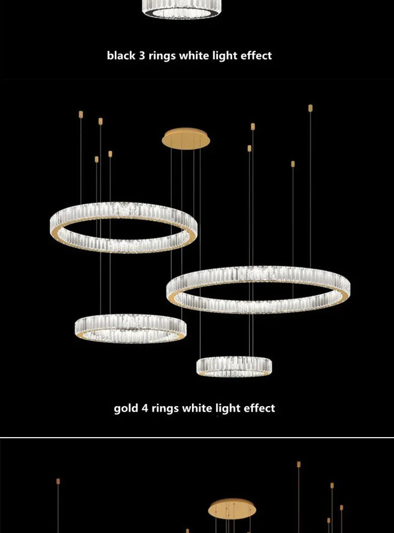 Modern Ring Led Crystal Ceiling Chandeliers Lighting Living Room Home Decor Luxury Pendant Lights Lustre Hanging Lamps Fixtures