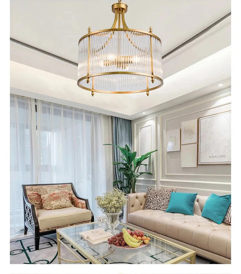 Modern Luxury Glass Chandelier Golden Copper Living Dining Bedroom Home Room Decor Ceiling Pendant Light Indoor LED Lamp Fixture