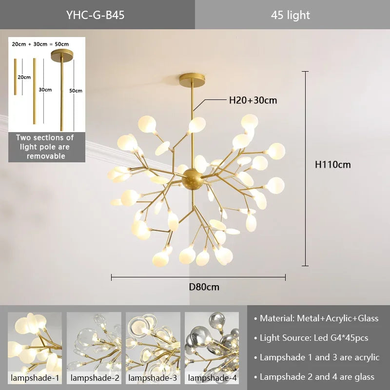 Nordic G4 Led Chandelier Lighting Modern Branch Pendant Light Living Room Gold / Black Led Luminarias Art Decor Indoor Lighting