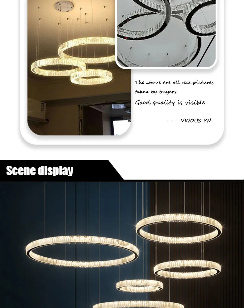 Modern Ring Led Crystal Ceiling Chandeliers Lighting Living Room Home Decor Luxury Pendant Lights Lustre Hanging Lamps Fixtures