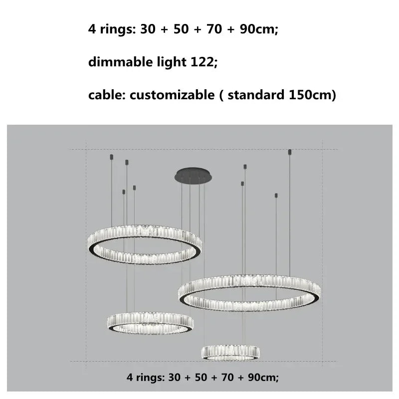 Modern Ring Led Crystal Ceiling Chandeliers Lighting Living Room Home Decor Luxury Pendant Lights Lustre Hanging Lamps Fixtures
