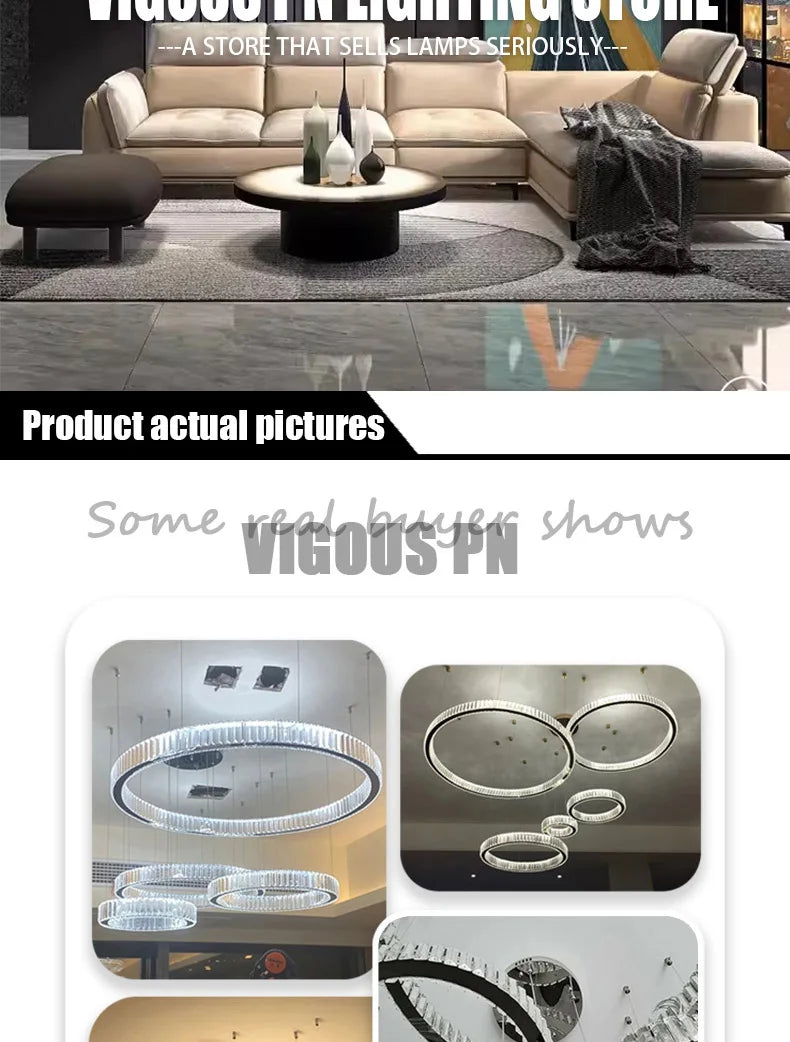 Modern Ring Led Crystal Ceiling Chandeliers Lighting Living Room Home Decor Luxury Pendant Lights Lustre Hanging Lamps Fixtures