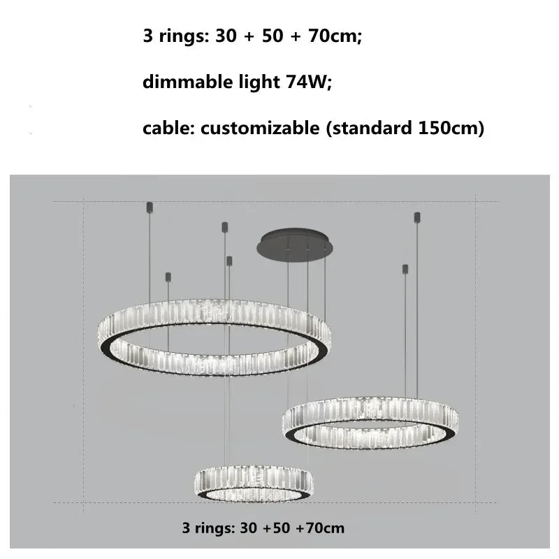 Modern Ring Led Crystal Ceiling Chandeliers Lighting Living Room Home Decor Luxury Pendant Lights Lustre Hanging Lamps Fixtures
