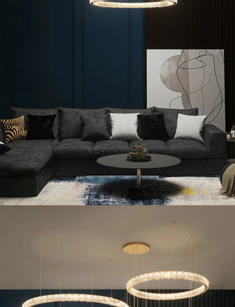 Modern Ring Led Crystal Ceiling Chandeliers Lighting Living Room Home Decor Luxury Pendant Lights Lustre Hanging Lamps Fixtures