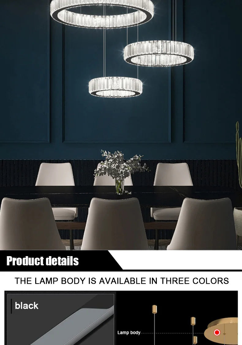 Modern Ring Led Crystal Ceiling Chandeliers Lighting Living Room Home Decor Luxury Pendant Lights Lustre Hanging Lamps Fixtures
