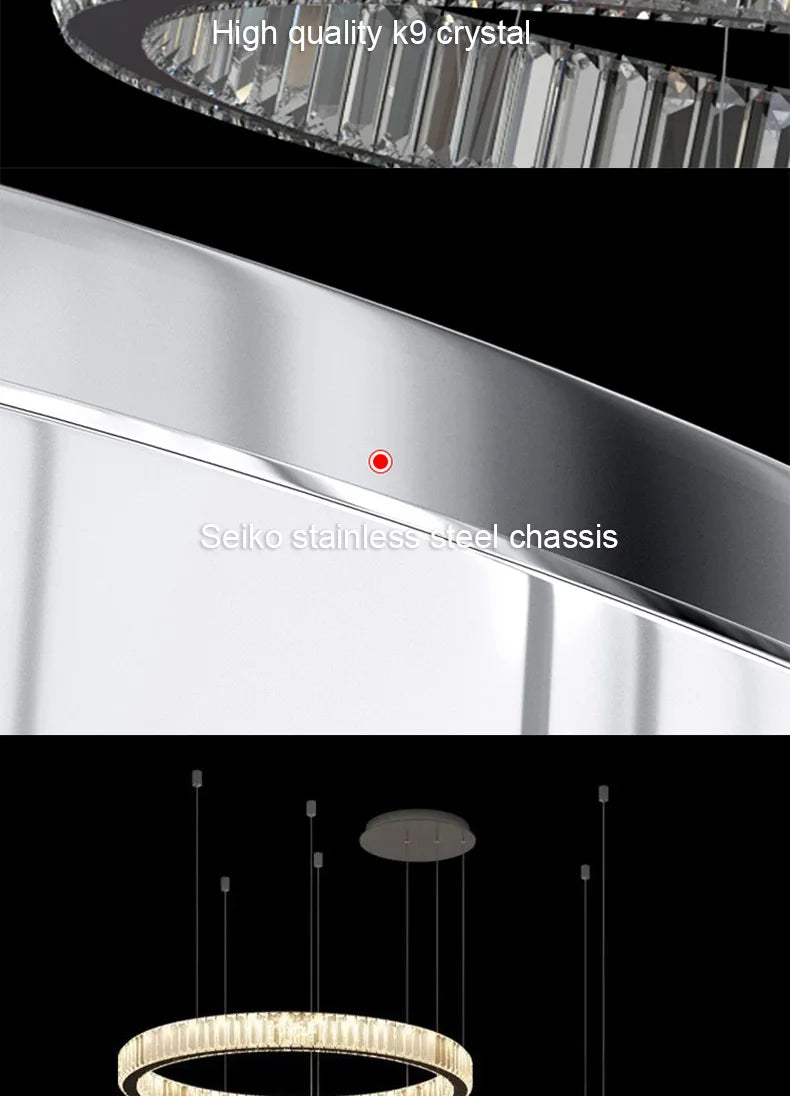 Modern Ring Led Crystal Ceiling Chandeliers Lighting Living Room Home Decor Luxury Pendant Lights Lustre Hanging Lamps Fixtures