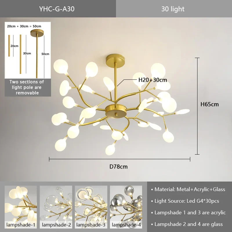 Nordic G4 Led Chandelier Lighting Modern Branch Pendant Light Living Room Gold / Black Led Luminarias Art Decor Indoor Lighting