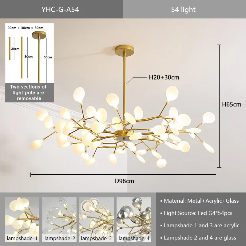 Nordic G4 Led Chandelier Lighting Modern Branch Pendant Light Living Room Gold / Black Led Luminarias Art Decor Indoor Lighting