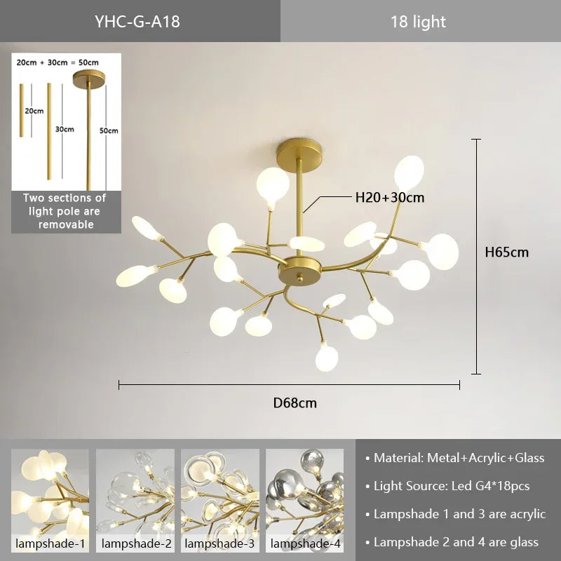 Nordic G4 Led Chandelier Lighting Modern Branch Pendant Light Living Room Gold / Black Led Luminarias Art Decor Indoor Lighting